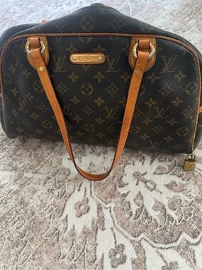 Louis Vuitton Monogram Canvas Double Handle Satchel with Tan Trim